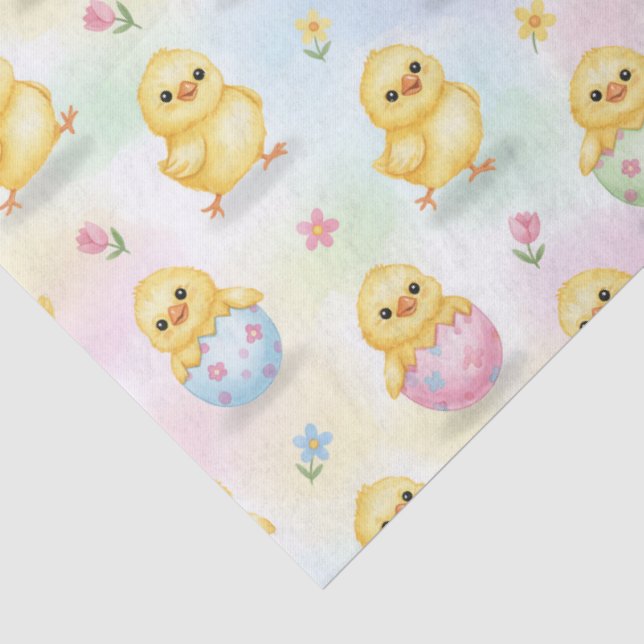 Papier Mousseline Pâques à l'aquarelle avec un bébé poussin mignon  (Détail)