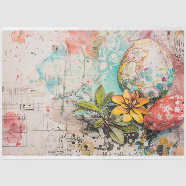 Papier Mousseline Pâques Ephémère Collage Oeuf Fleur 1 (Recto)