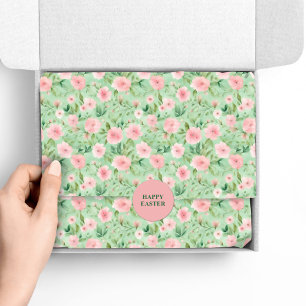 Papier Mousseline Pâques Pastel Rose & Flore Verte