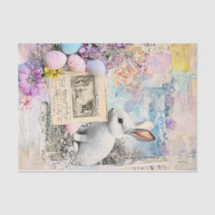 Papier Mousseline Pâques printanières : lapin, fleurs et oeufs peint