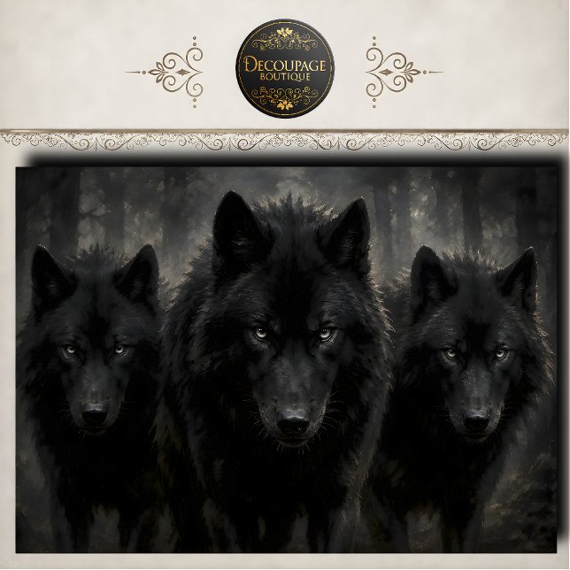 Papier Mousseline Paquet de loups noirs découpage (Black Wolf Pack Decoupage Tissue Paper)