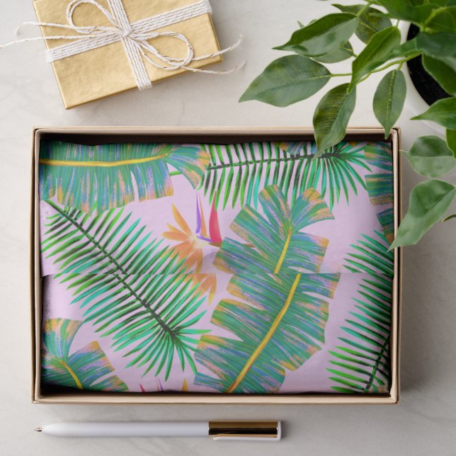 Papier Mousseline Paradis de palmier rose (Cadeau)