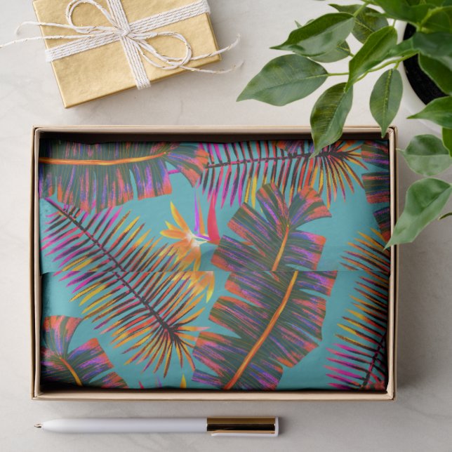 Papier Mousseline Paradis de palmier sarcelle (Cadeau)