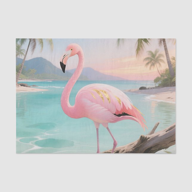 Papier Mousseline Paradis Tropical Flamant Rose (Recto)