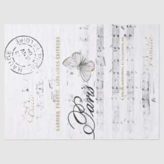Papier Mousseline Paris Butterfly Music Gold Postmark Français Vinta