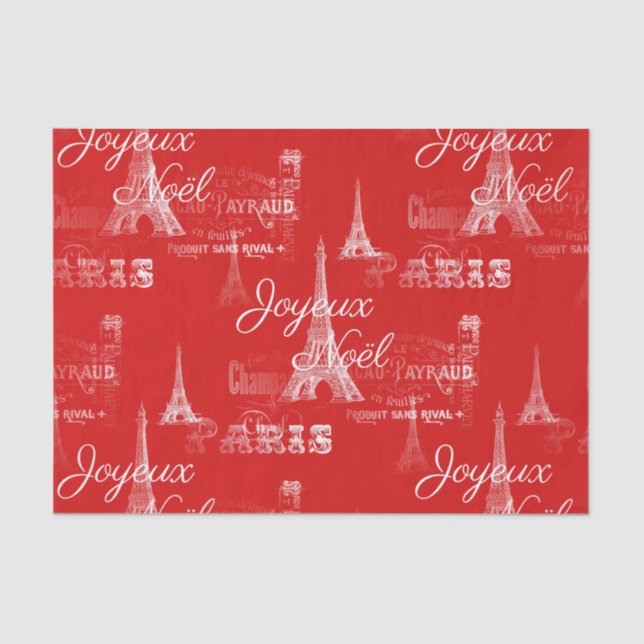 Papier Mousseline Paris Joyeux Noel Christmas Red Tissue Paper (Recto)