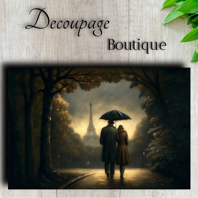 Papier Mousseline Paris Les amoureux de la pluie (Romantic Paris Rain Walk Decoupage Tissue Paper)