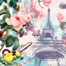 Paris Tour Eiffel Papier Tissu Floral