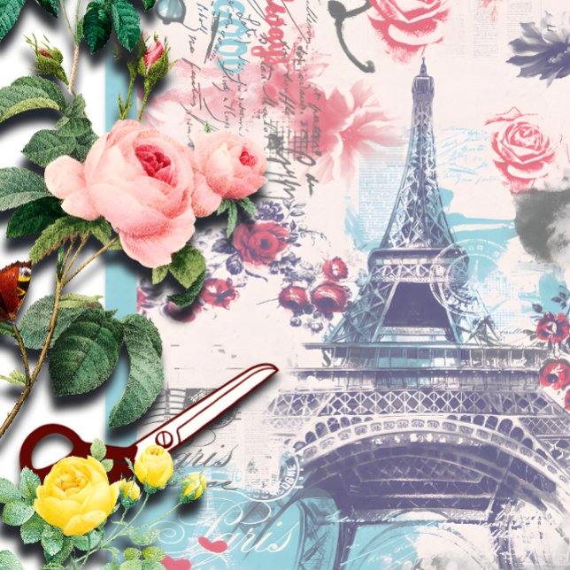 Papier Mousseline Paris Tour Eiffel Papier Tissu Floral (Créateur téléchargé)