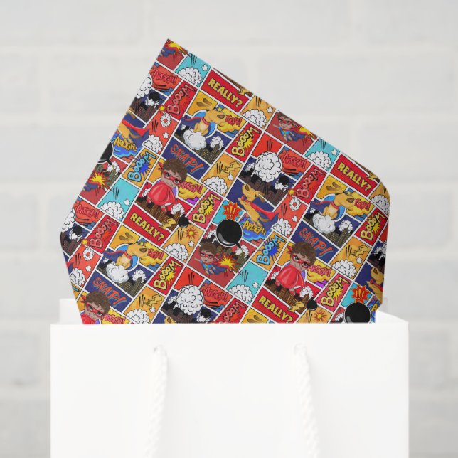 Papier Mousseline Parti motif cool superhero carrelé (Sac cadeau)