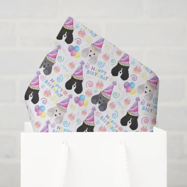 Papier Mousseline Parti Poodle Birthday Tissue Paper in White (Sac cadeau)