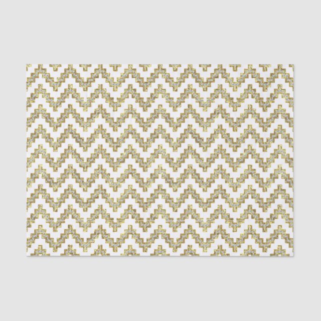 Papier Mousseline Parties scintillant blanche Ikat Chevron sur Arriè (Recto)