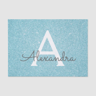 Papier Mousseline Parties scintillant bleu Aqua turquoise et Monogra
