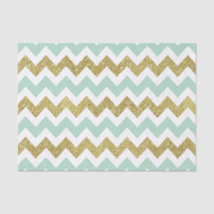 Papier Mousseline Parties scintillant Chevron Mint et Gold Faux