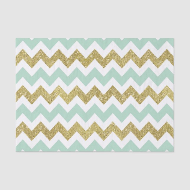 Papier Mousseline Parties scintillant Chevron Mint et Gold Faux (Recto)