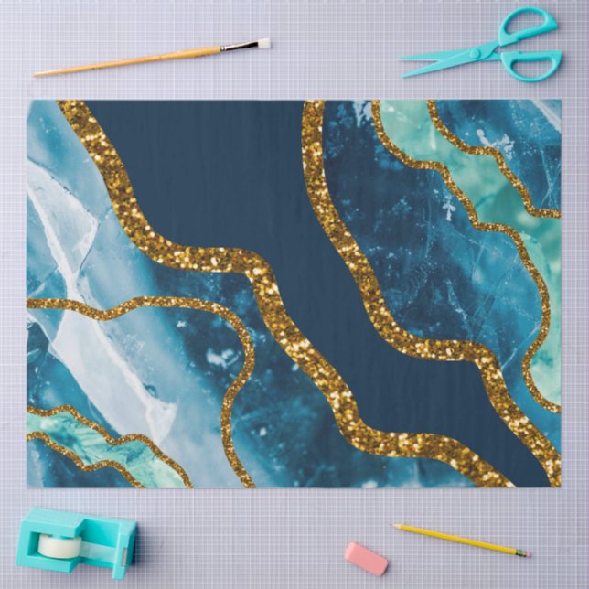 Papier Mousseline Parties scintillant de la géode d'âge bleu et or (Artisanat)