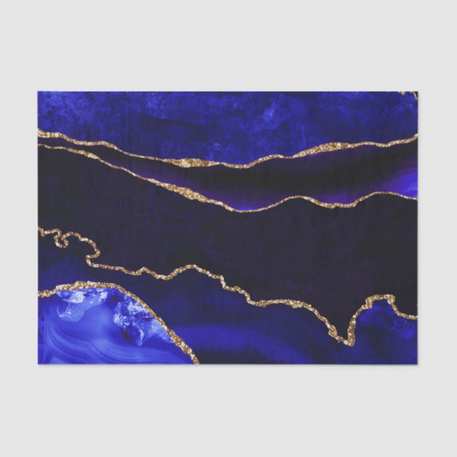 Papier Mousseline Parties scintillant de luxe bleu et or Agate Joyeu (Recto)