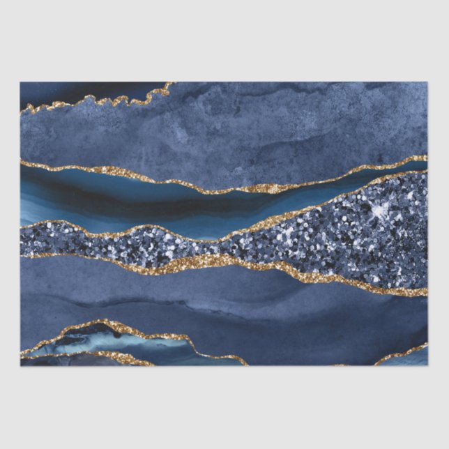 Papier Mousseline Parties scintillant d'or bleu Agate Marbre tendanc (Recto)