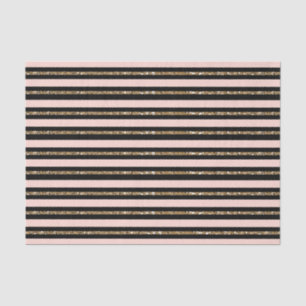 Papier Mousseline Parties scintillant en or rose et rayures noires f