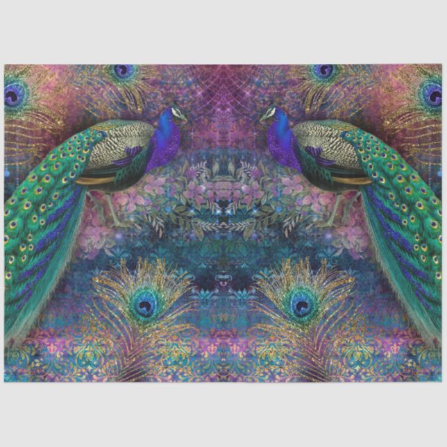 Papier Mousseline Parties scintillant Peacocks Élégantes Plumes rose (Recto)