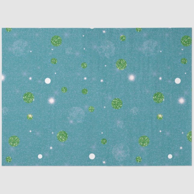 Papier Mousseline Parties scintillant Pois blancs verts Noël (Recto)