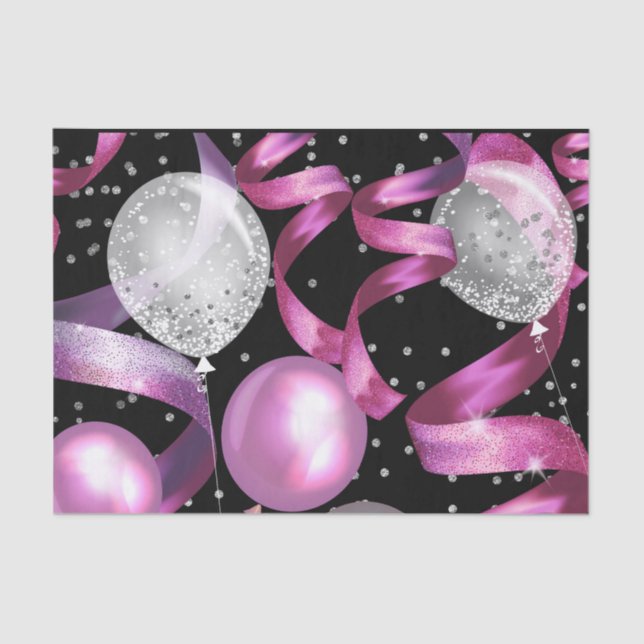 Papier Mousseline Parties scintillant rose noir argent doux 16 fête  (Recto)
