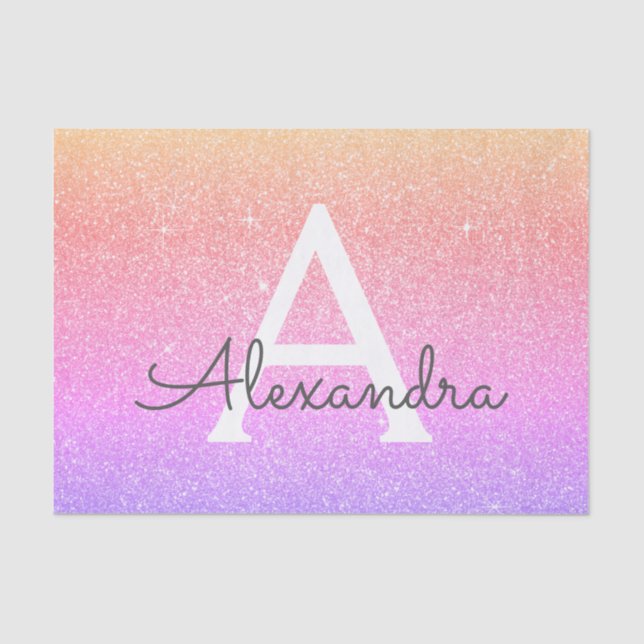 Papier Mousseline Parties scintillant rose violet et monogramme étin (Recto)