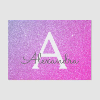 Papier Mousseline Parties scintillant rose violet et monogramme étin