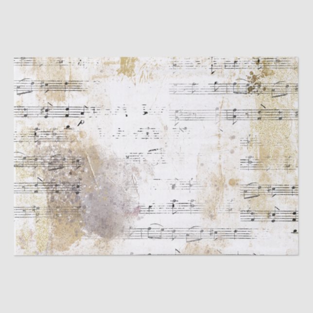 Papier Mousseline Partition Gold Silver Notes Musique Decoupage Idée (Recto)