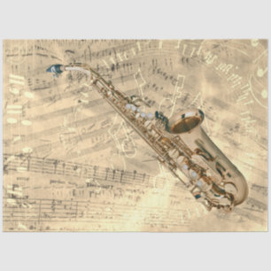 Papier Mousseline Partition saxophone Musique Collage Gold Decoupage