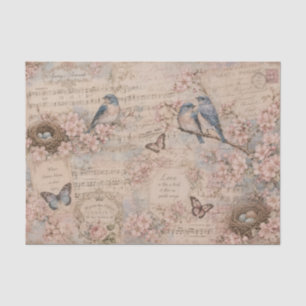 Papier Mousseline Partitions de musique Fleurs de cerisier Oiseaux b