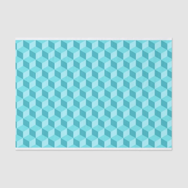 PAPIER MOUSSELINE PASTEL AQUA BLEU CUBE MOTIFS (Recto)