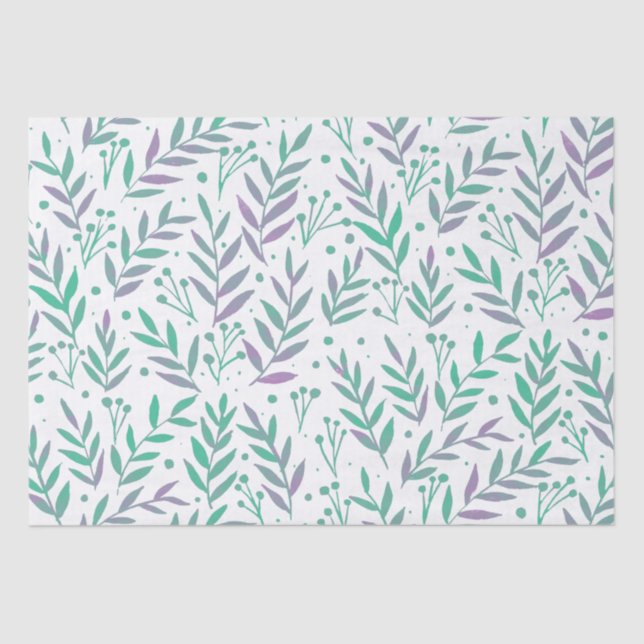 Papier Mousseline Pastel aquarelle branches pourpre et vert (Recto)