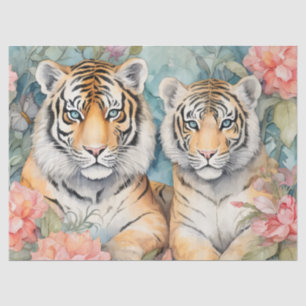 Papier Mousseline Pastel Aquarelle Florale Tigre Découpage