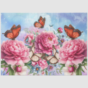 Papier Mousseline Pastel Aquarelle Florales & Papillons Découpage