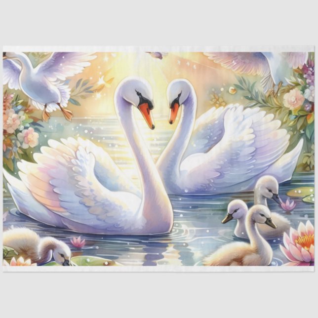 Papier Mousseline Pastel Aquarelle Swans Pittoresques Découpage (Recto)