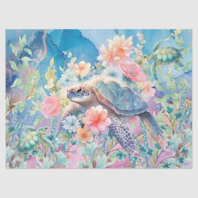 Papier Mousseline Pastel Arc-en-ciel & Tortues de mer Découpage (Recto)