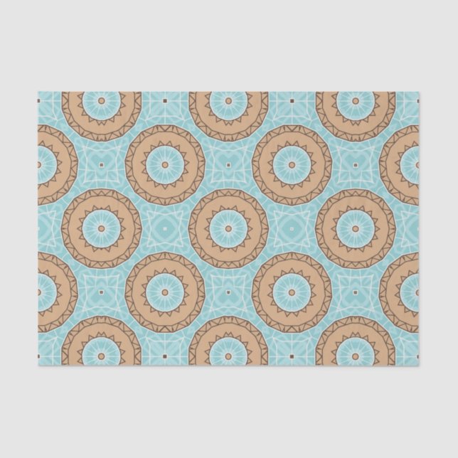 Papier Mousseline Pastel Blue & Camel Brown Marocain Mosaic Motif (Recto)