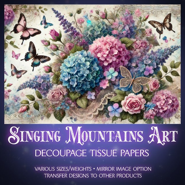 Papier Mousseline Pastel Butterfly Kisses & Blush Petals Decoupage  (Créateur téléchargé)