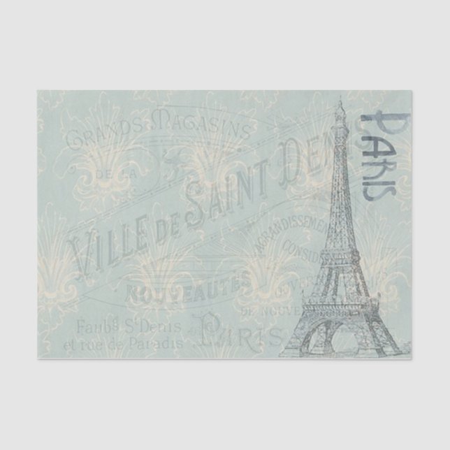Papier Mousseline Pastel Eiffel Tower Paris et Script (Recto)