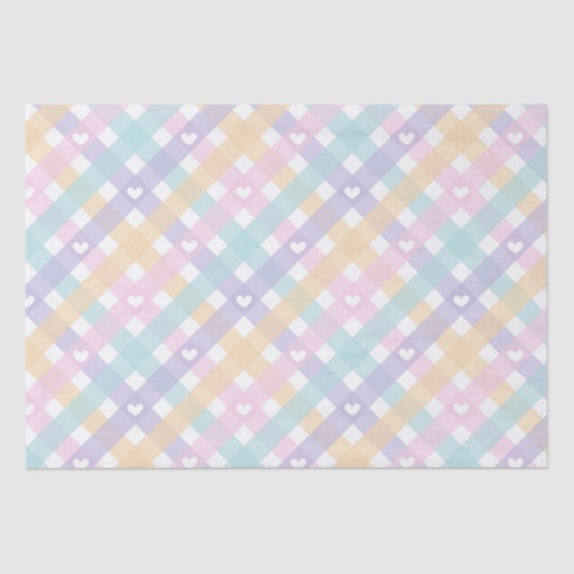Papier Mousseline Pastel En vichy Coeurs (Recto)