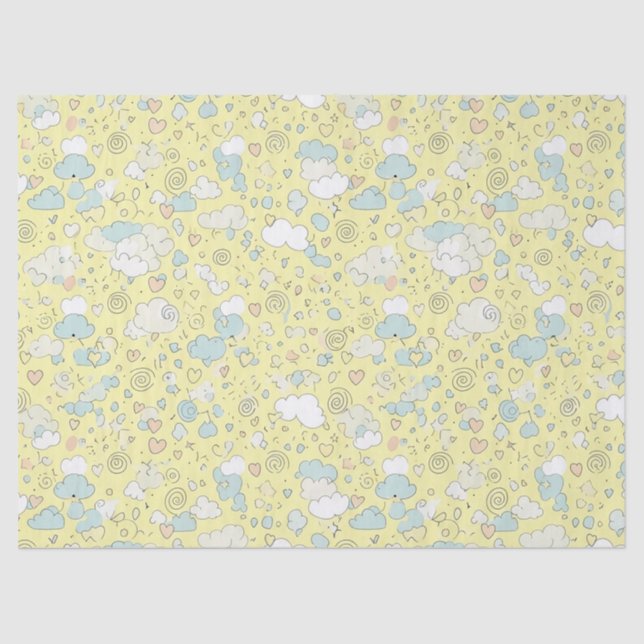 Papier Mousseline Pastel Hearts & Clouds Watercolor Dream (1) (Recto)