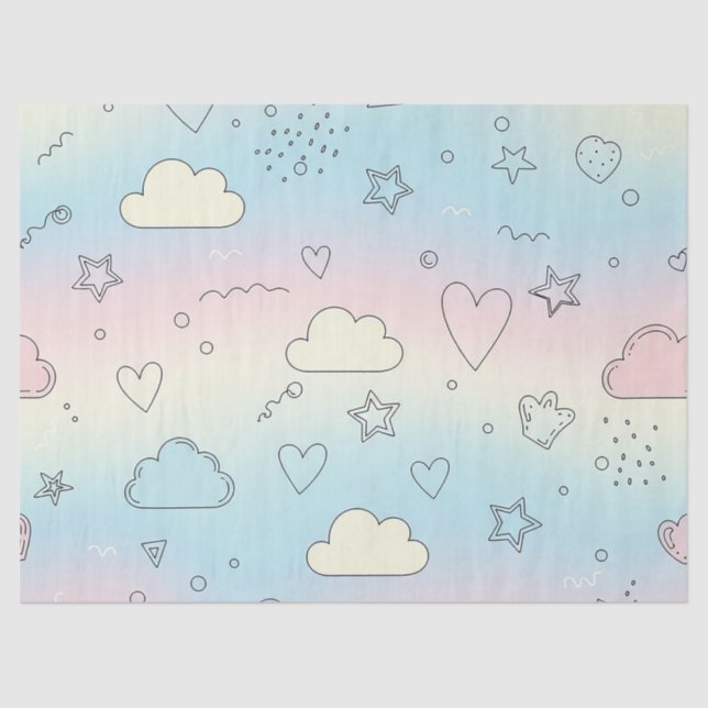 Papier Mousseline Pastel Hearts & Clouds Watercolor Dream (8) (Recto)