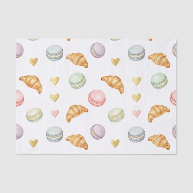Papier Mousseline Pastel Macarons and Croissants Seamless Pattern (Recto)