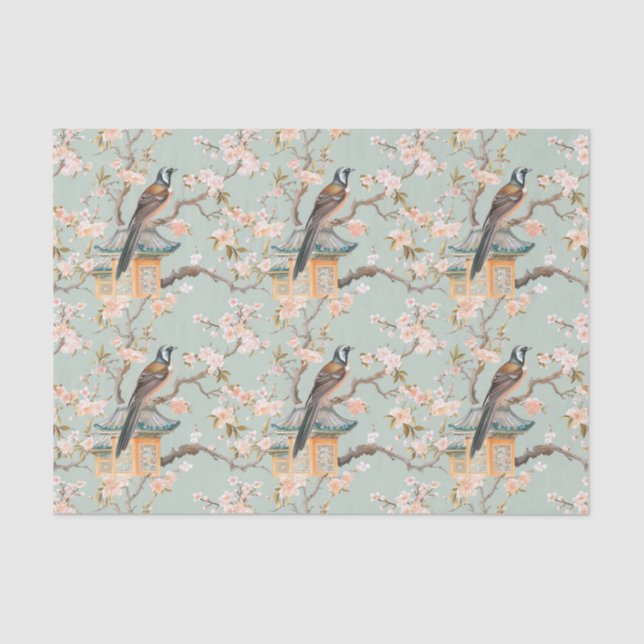 Papier Mousseline Pastel Oriental Oiseaux et fleurs de fruits (Recto)