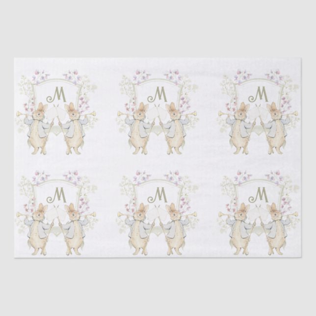 Papier Mousseline Pastel Peter le lapin Monogram Baby shower Twins (Recto)