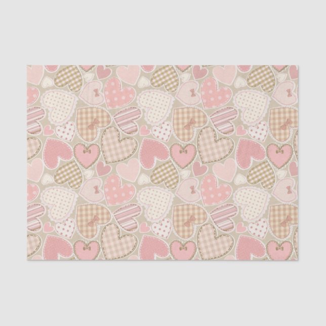 Papier Mousseline Pastel Pink Craft Textile Hearts Motif (Recto)