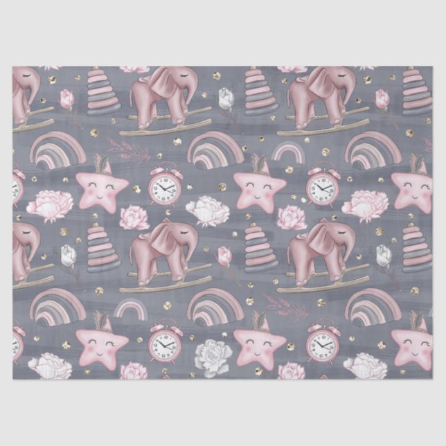 PAPIER MOUSSELINE PASTEL PINK GRAY WHITE CUTE BÉBÉ OBJETS (Recto)