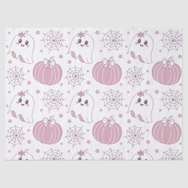 Papier Mousseline Pastel Pink Halloween Motif sans couture (3) (Recto)