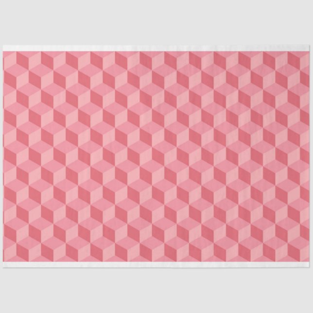 PAPIER MOUSSELINE PASTEL ROSE MOTIFS DE CUBE GÉOMÉTRIQUE (Recto)